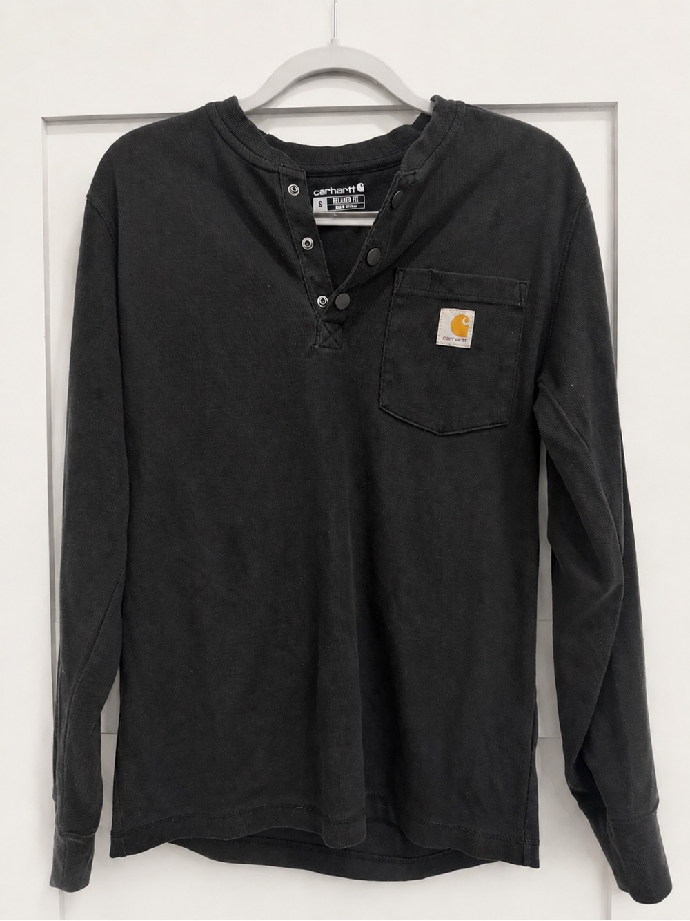 Carhartt Thick Thermal Henley Long Sleeve Shirt Men’s S Black Relaxed Fit
